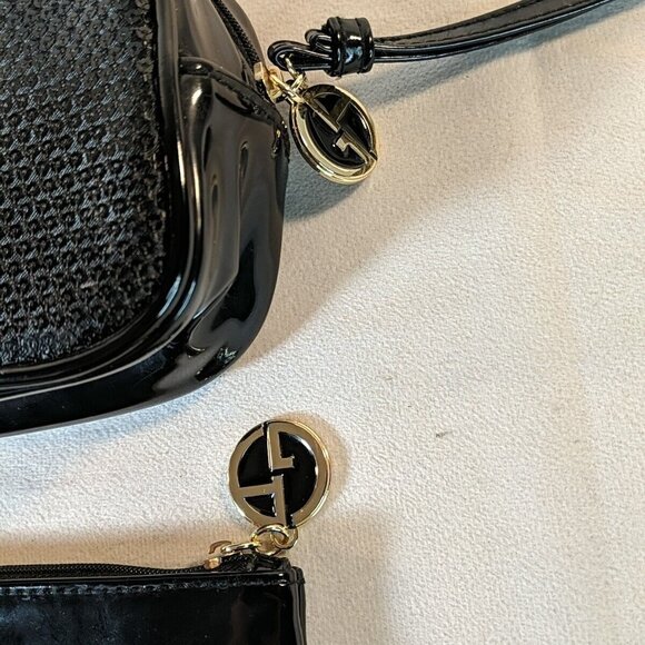 Giorgio Armani 2 Perfume Bags Pouches Makeup Small Black Sequin Patent Gold - Picture 9 of 15